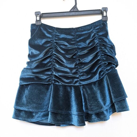 Wild Fable Teal Ruched Velvet Mini Skirt, Women's Xtra Small XS - Picture 4 of 8